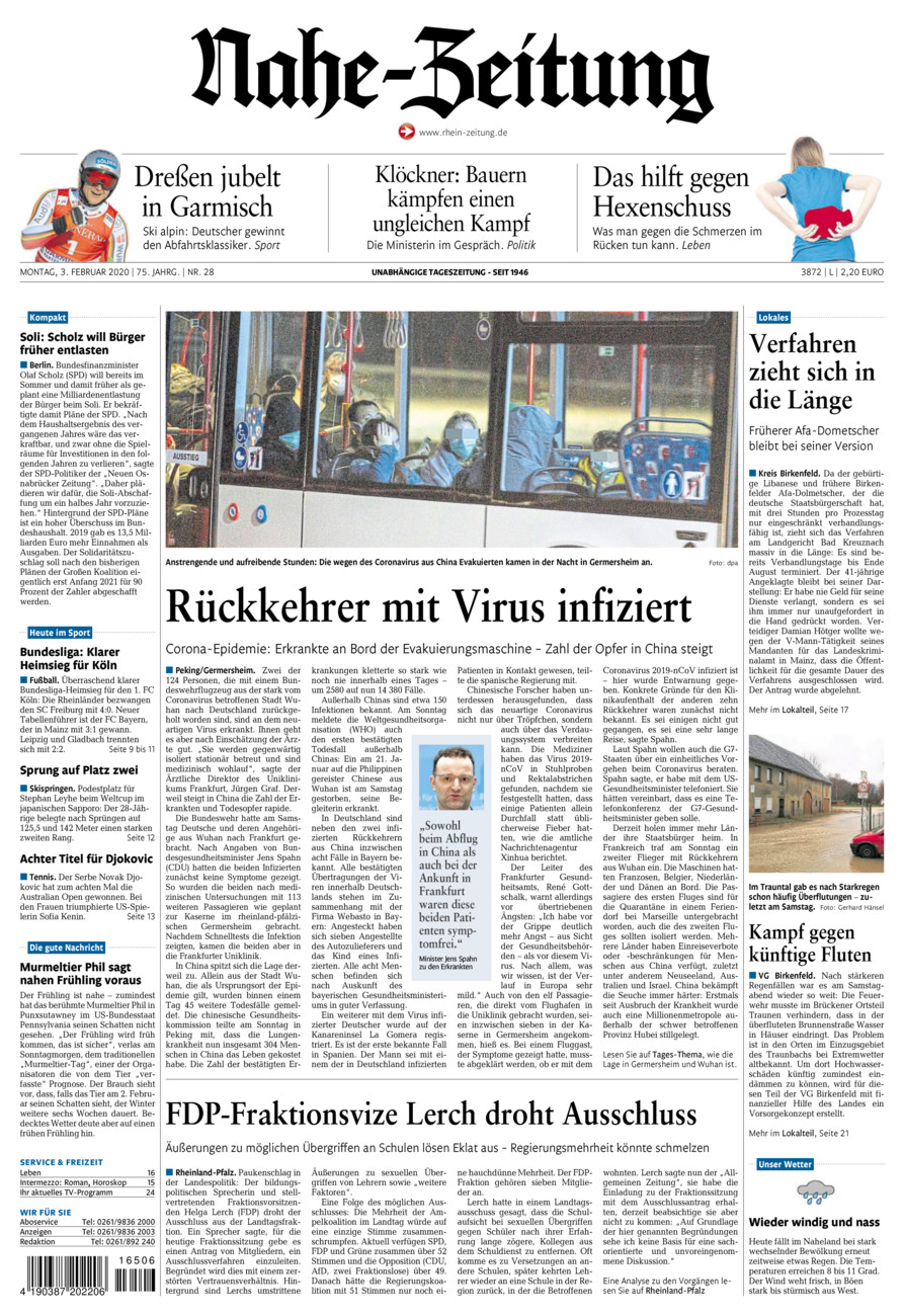 Nahe-Zeitung vom Montag, 03.02.2020