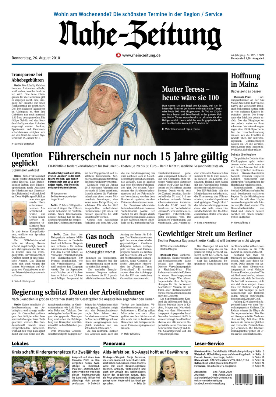 Nahe-Zeitung vom Donnerstag, 26.08.2010