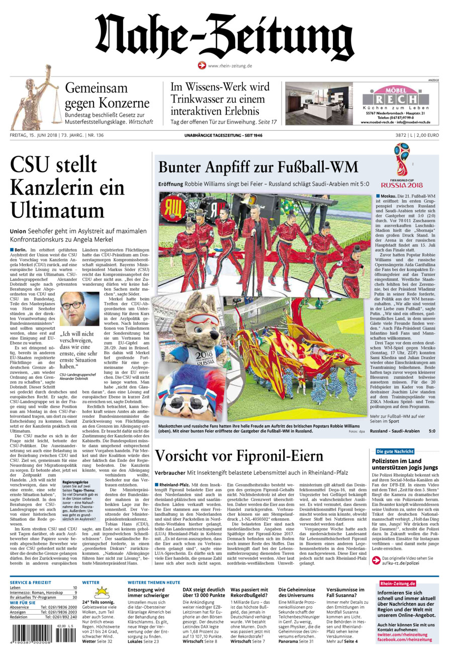 Nahe-Zeitung vom Freitag, 15.06.2018