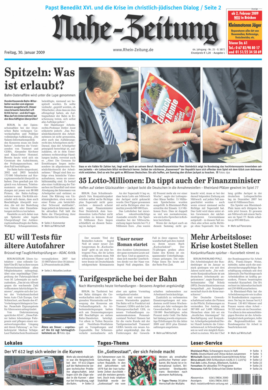 Nahe-Zeitung vom Freitag, 30.01.2009