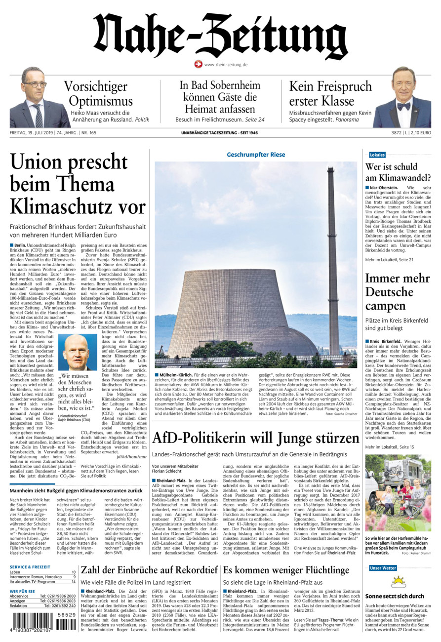 Nahe-Zeitung vom Freitag, 19.07.2019