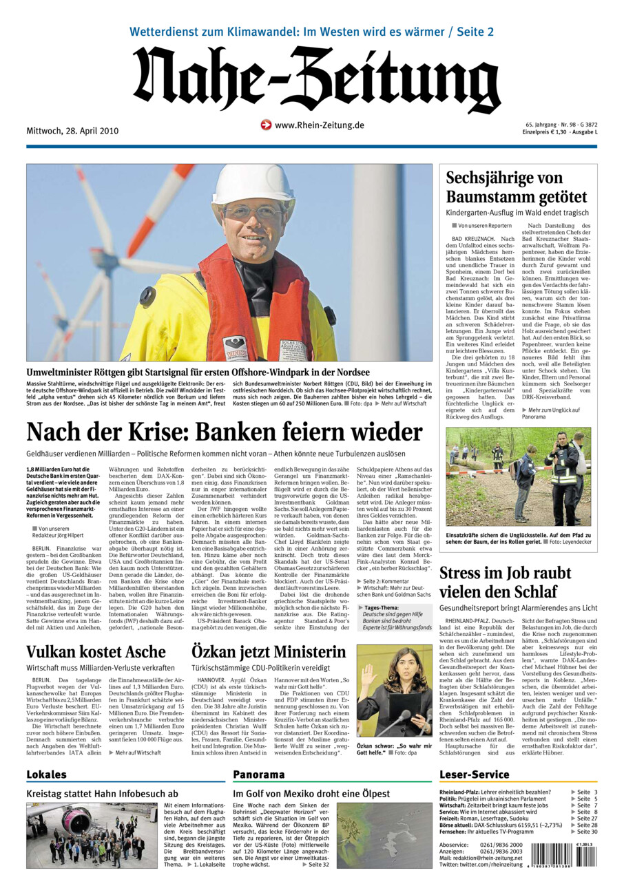 Nahe-Zeitung vom Mittwoch, 28.04.2010