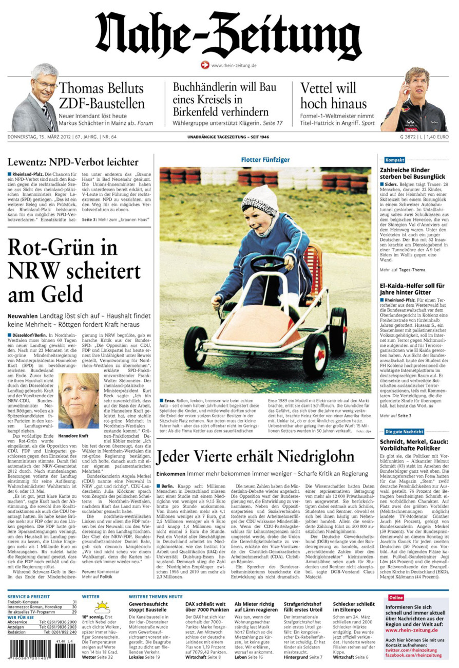 Nahe-Zeitung vom Donnerstag, 15.03.2012