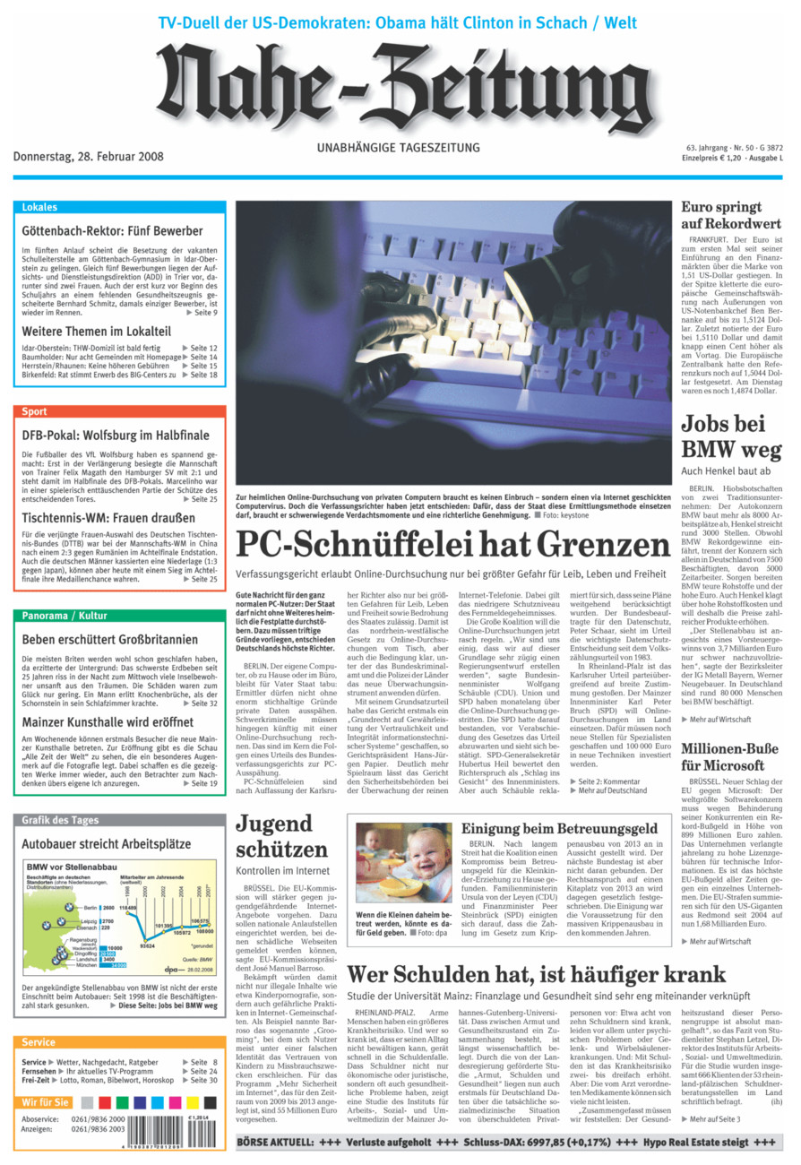 Nahe-Zeitung vom Donnerstag, 28.02.2008