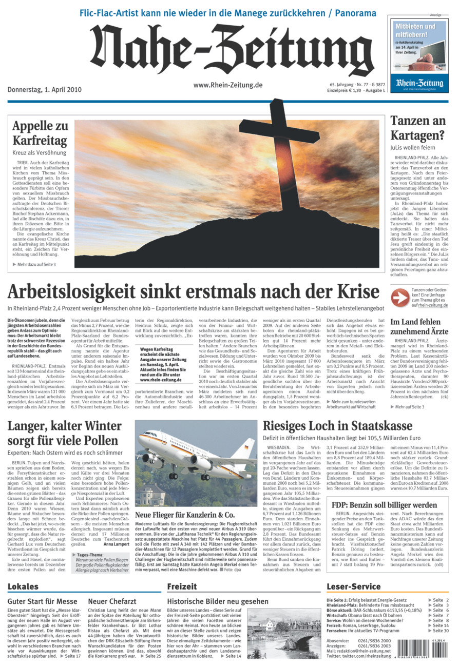 Nahe-Zeitung vom Donnerstag, 01.04.2010