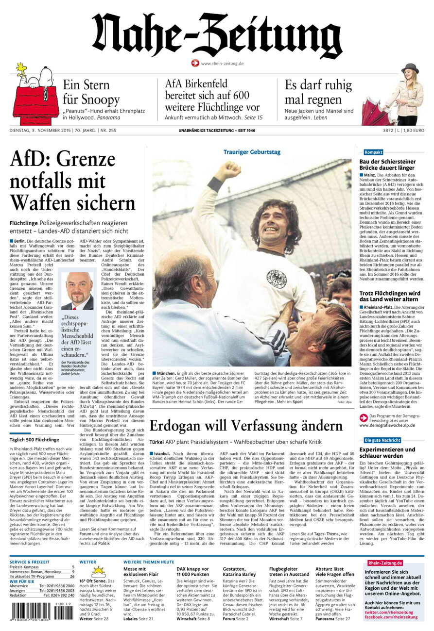 Nahe-Zeitung vom Dienstag, 03.11.2015