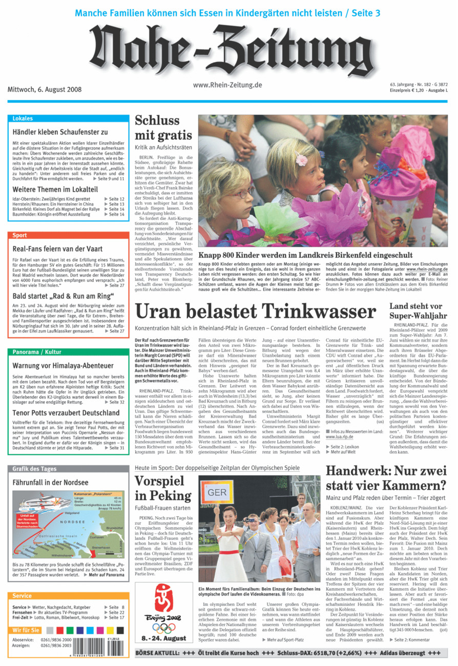 Nahe-Zeitung vom Mittwoch, 06.08.2008