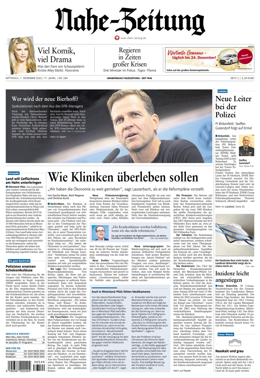 Nahe-Zeitung vom Mittwoch, 07.12.2022
