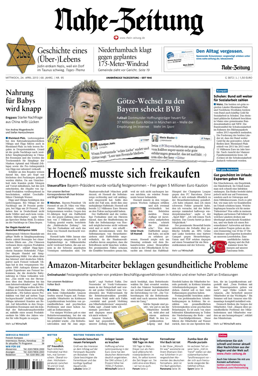 Nahe-Zeitung vom Mittwoch, 24.04.2013