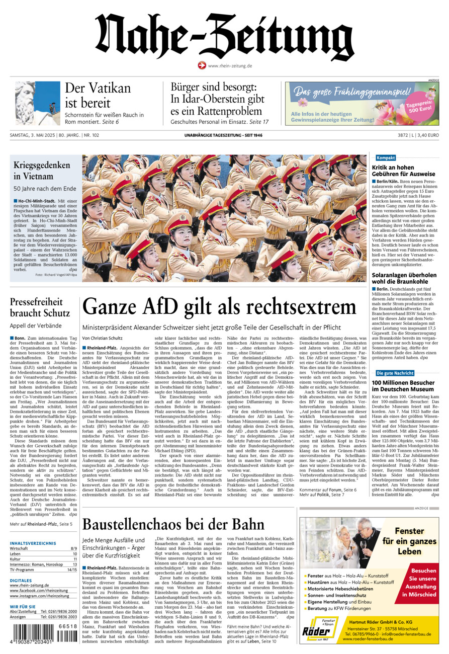 Nahe-Zeitung vom Samstag, 03.05.2025