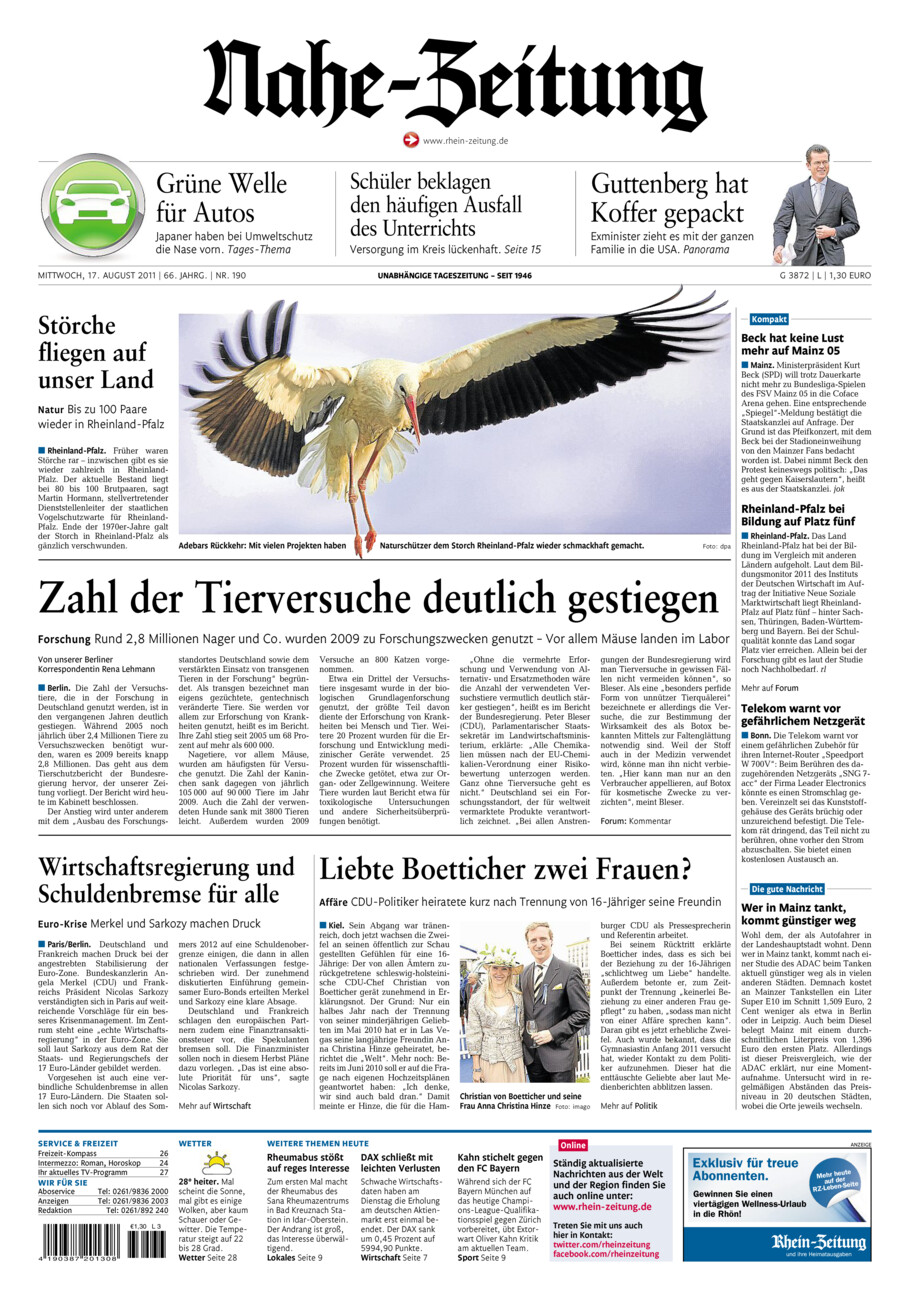 Nahe-Zeitung vom Mittwoch, 17.08.2011