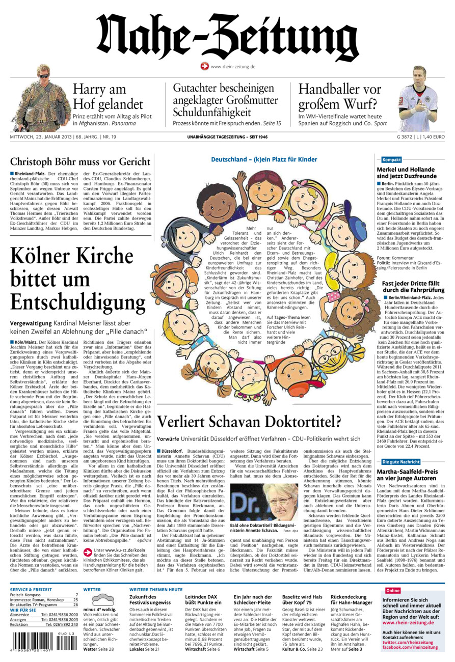Nahe-Zeitung vom Mittwoch, 23.01.2013