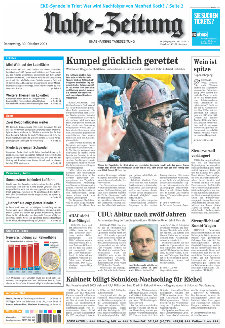 Nahe-Zeitung vom Donnerstag, 30.10.2003