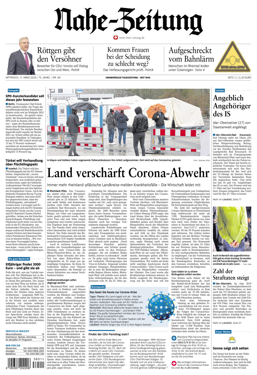 Nahe-Zeitung vom Mittwoch, 11.03.2020