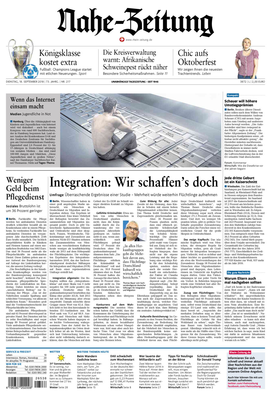 Nahe-Zeitung vom Dienstag, 18.09.2018