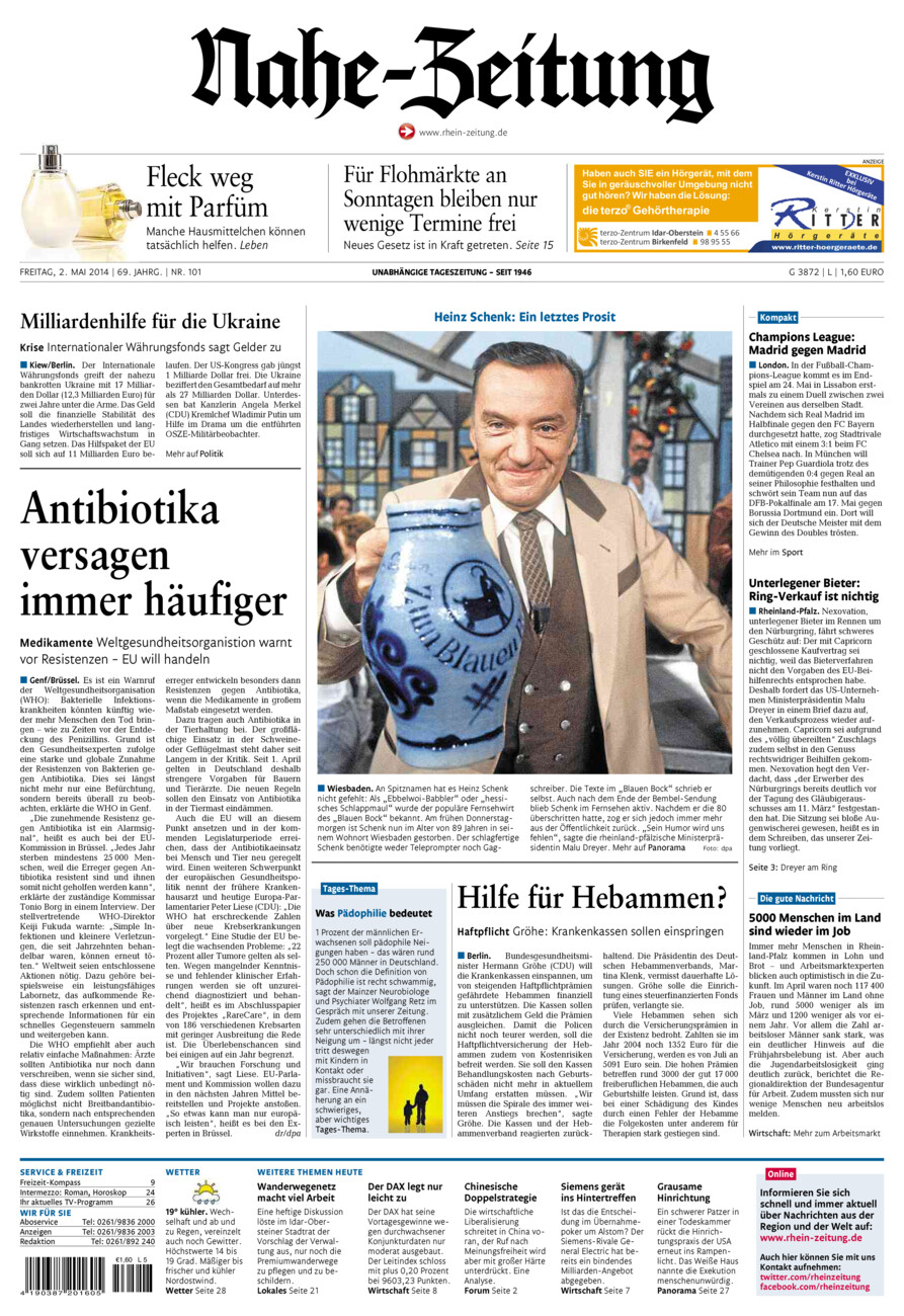Nahe-Zeitung vom Freitag, 02.05.2014