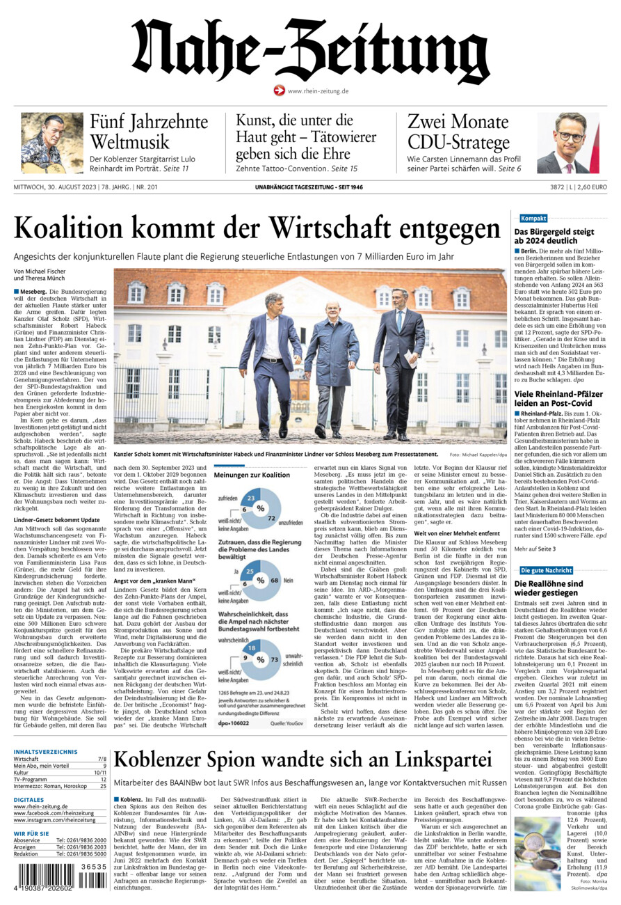 Nahe-Zeitung vom Mittwoch, 30.08.2023