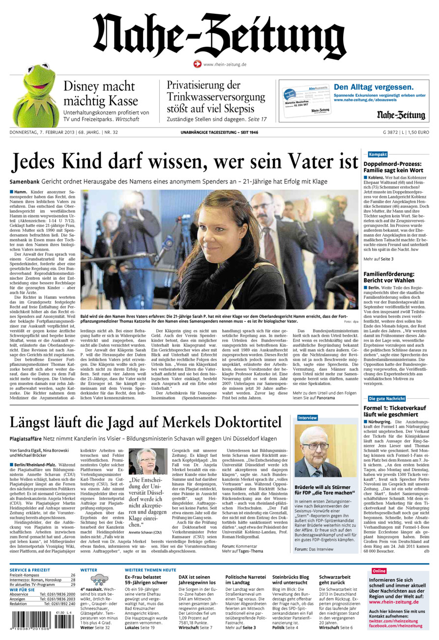 Nahe-Zeitung vom Donnerstag, 07.02.2013