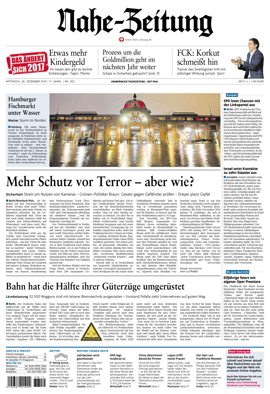 Nahe-Zeitung vom Mittwoch, 28.12.2016