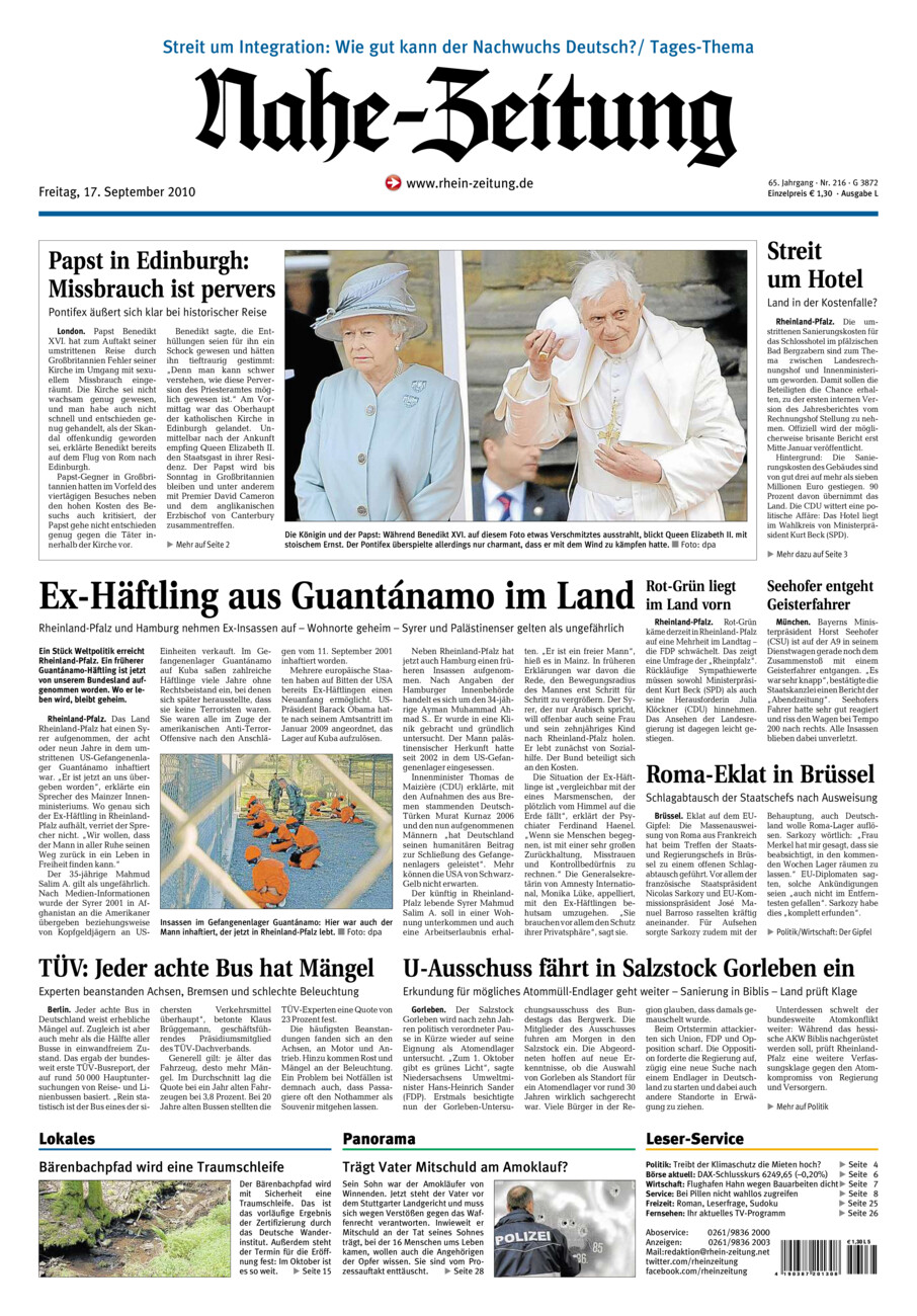 Nahe-Zeitung vom Freitag, 17.09.2010