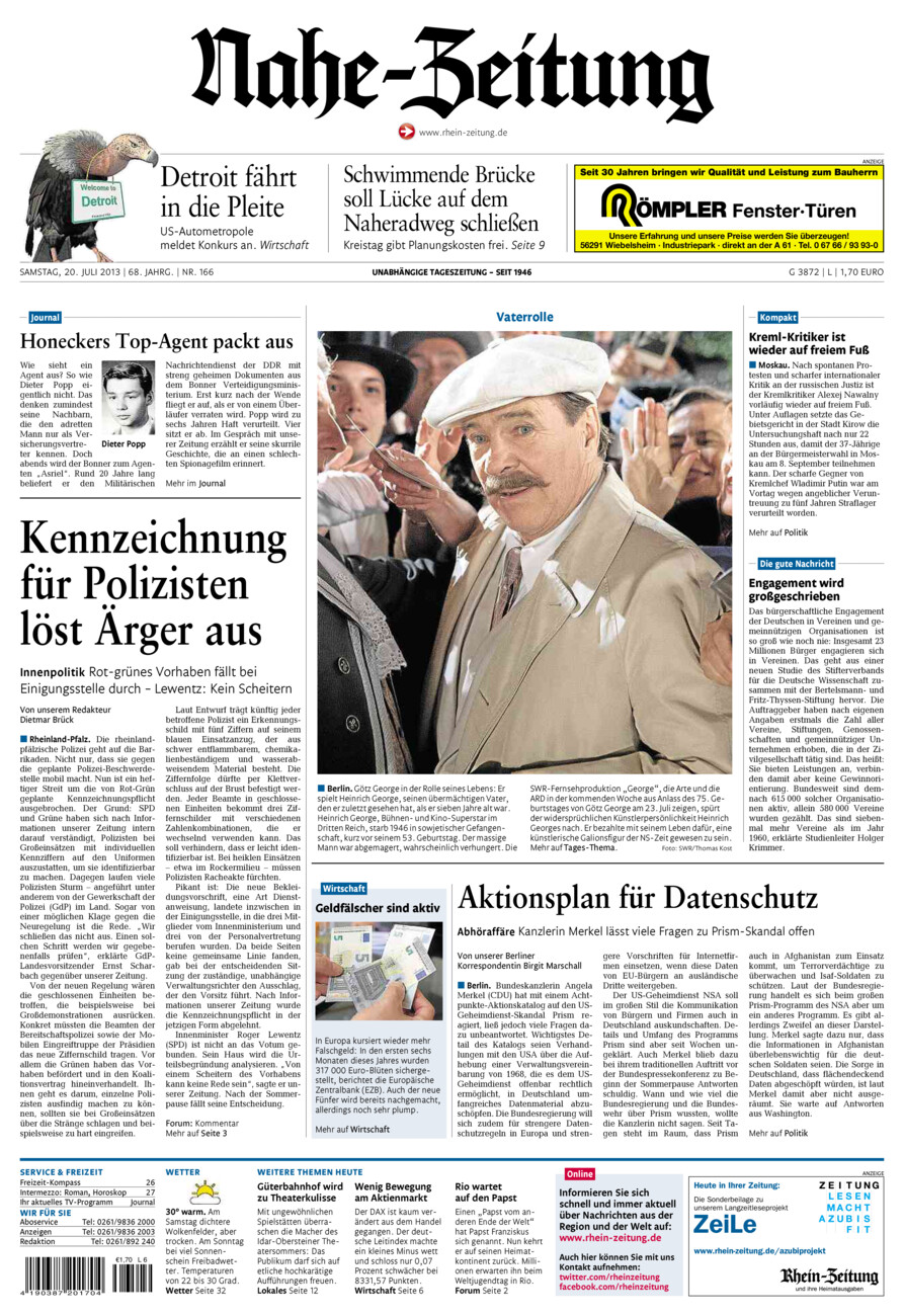 Nahe-Zeitung vom Samstag, 20.07.2013