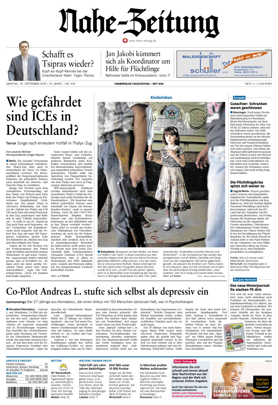 Nahe-Zeitung vom Samstag, 19.09.2015