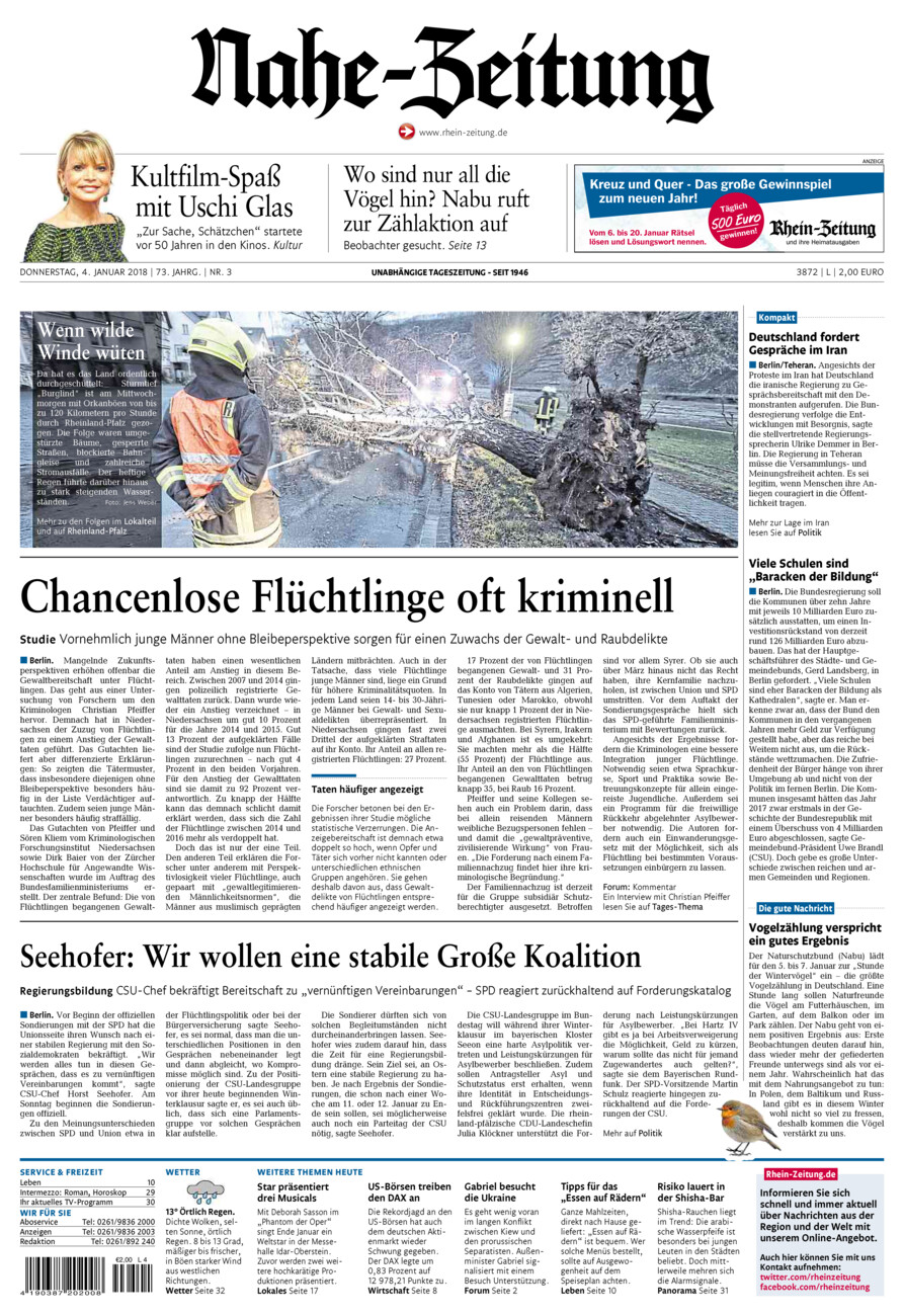 Nahe-Zeitung vom Donnerstag, 04.01.2018