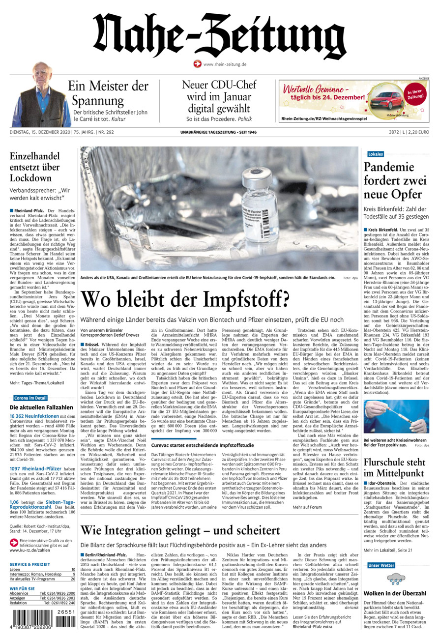 Nahe-Zeitung vom Dienstag, 15.12.2020