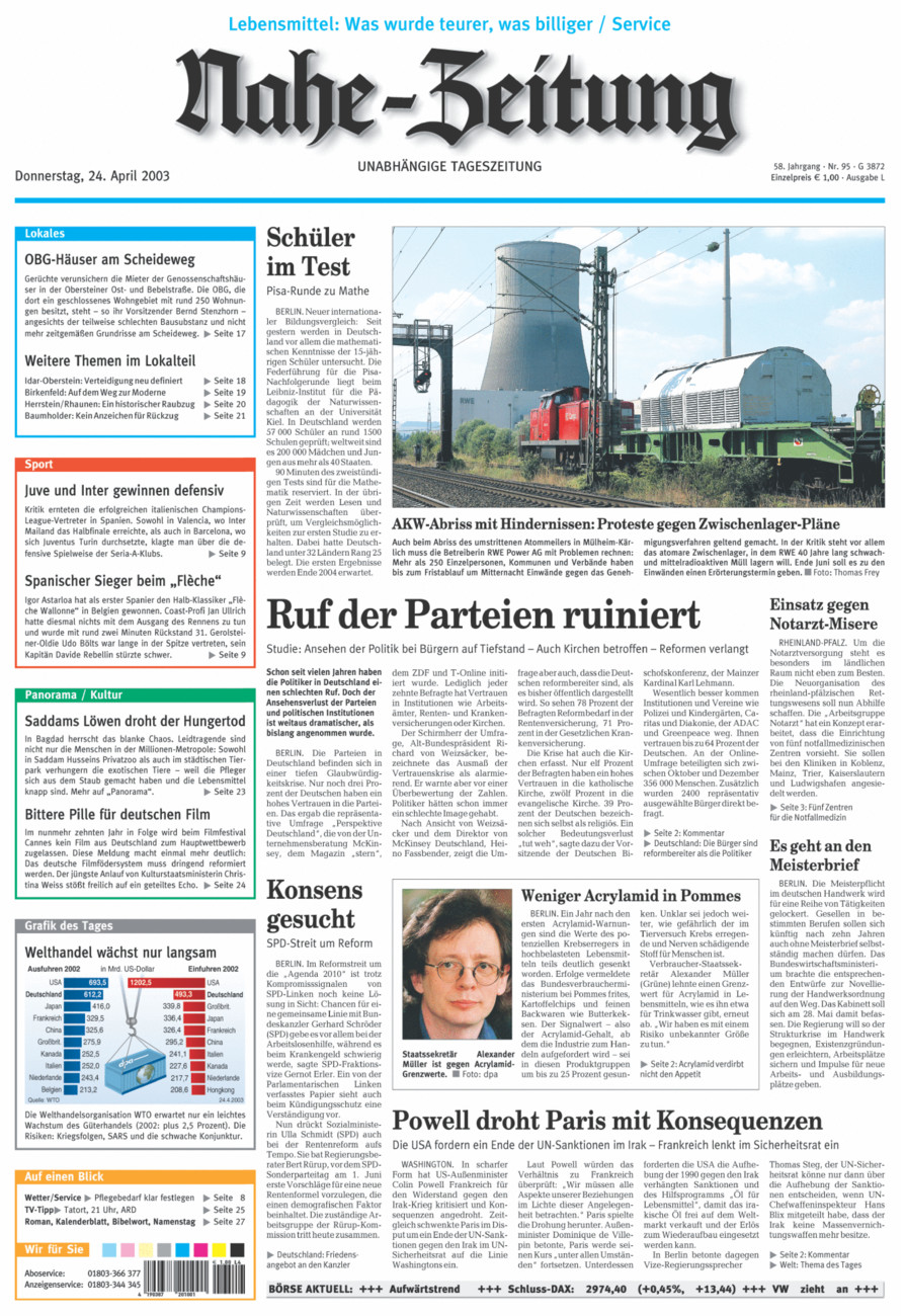 Nahe-Zeitung vom Donnerstag, 24.04.2003