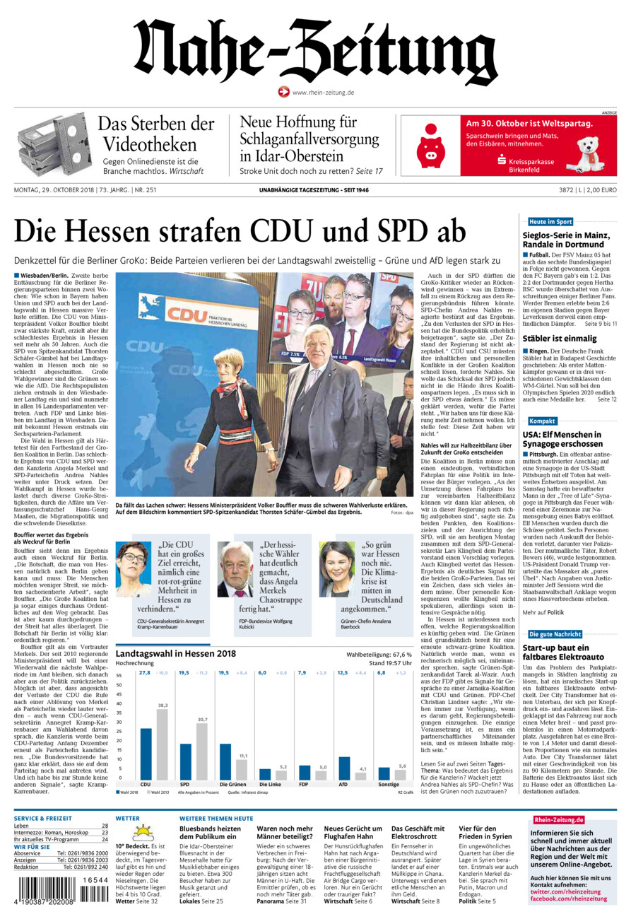Nahe-Zeitung vom Montag, 29.10.2018