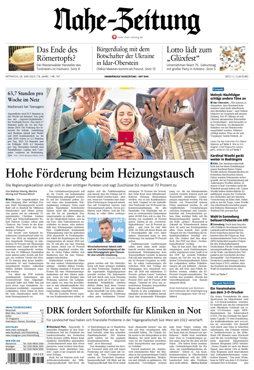 Nahe-Zeitung vom Mittwoch, 28.06.2023