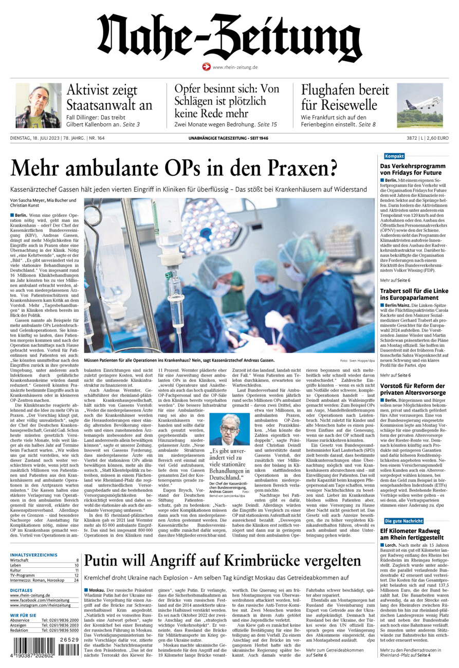 Nahe-Zeitung vom Dienstag, 18.07.2023