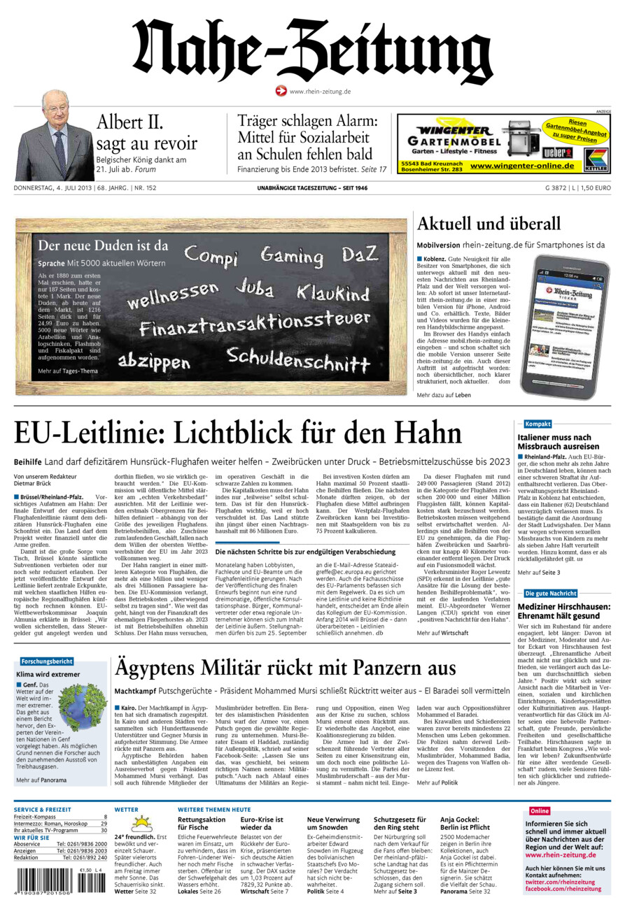 Nahe-Zeitung vom Donnerstag, 04.07.2013