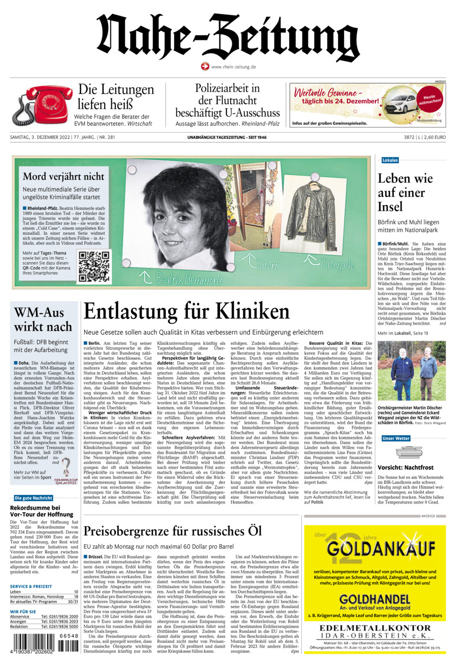 Nahe-Zeitung vom Samstag, 03.12.2022
