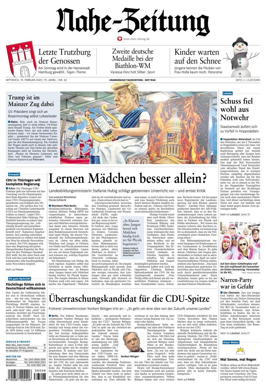 Nahe-Zeitung vom Mittwoch, 19.02.2020