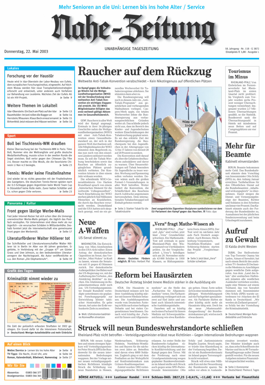 Nahe-Zeitung vom Donnerstag, 22.05.2003