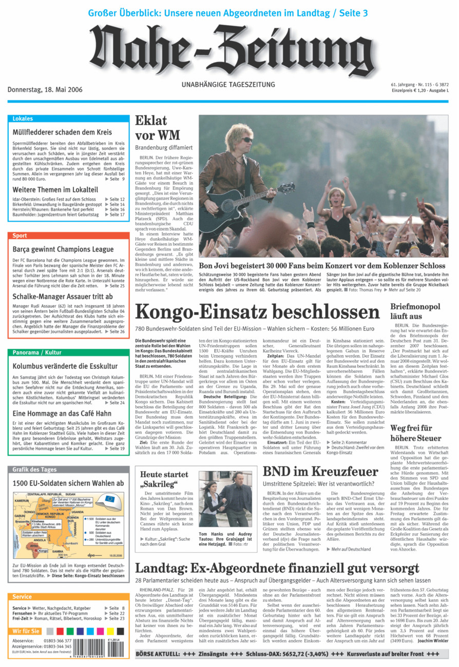 Nahe-Zeitung vom Donnerstag, 18.05.2006