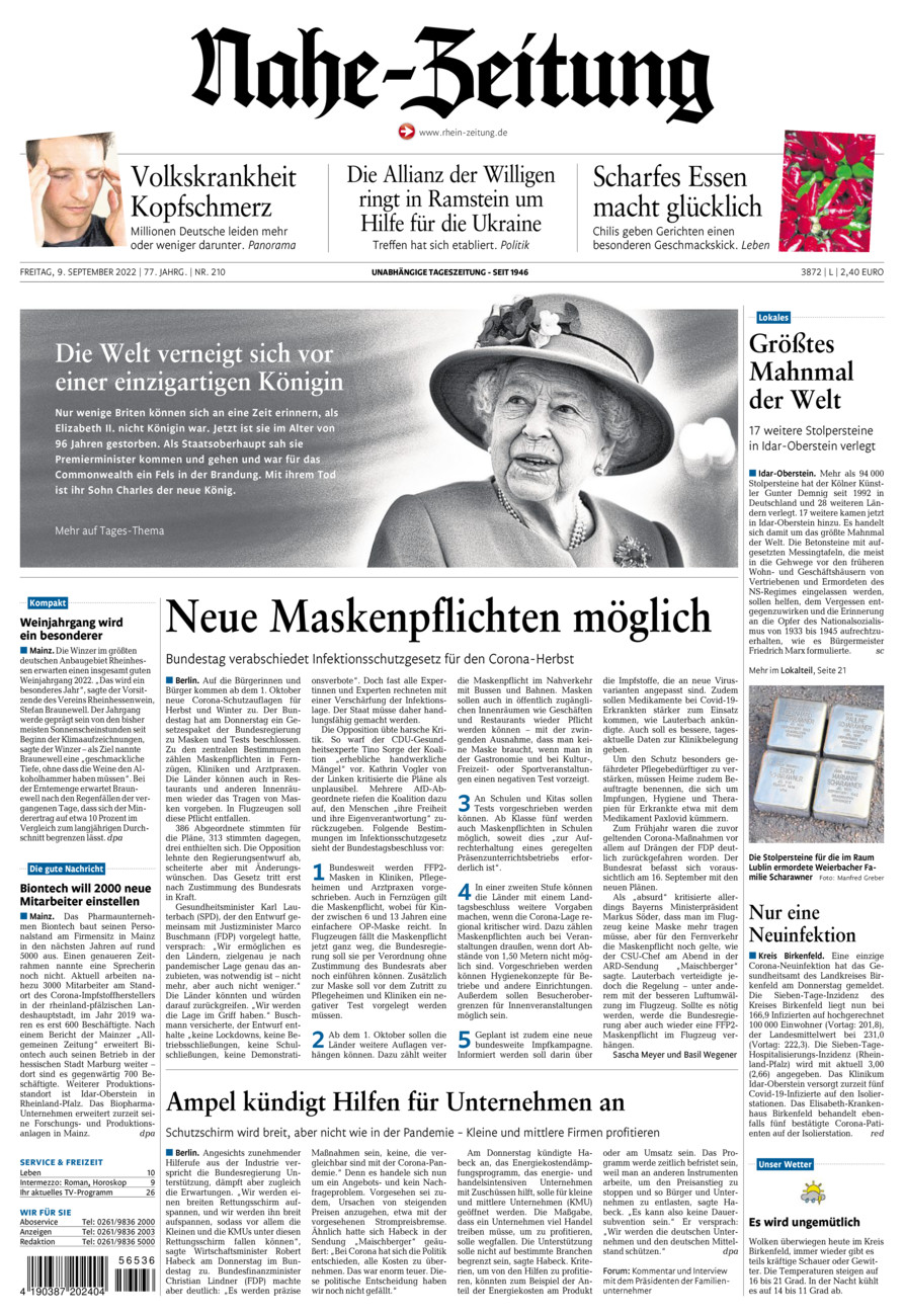 Nahe-Zeitung vom Freitag, 09.09.2022
