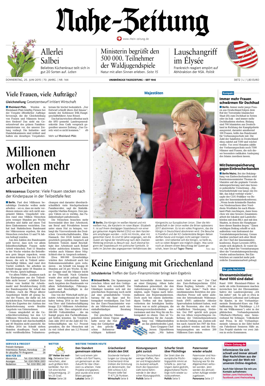 Nahe-Zeitung vom Donnerstag, 25.06.2015