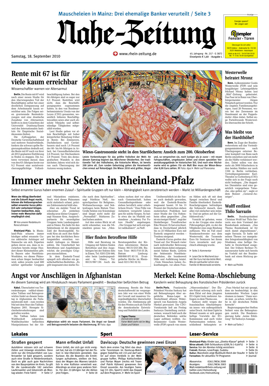 Nahe-Zeitung vom Samstag, 18.09.2010