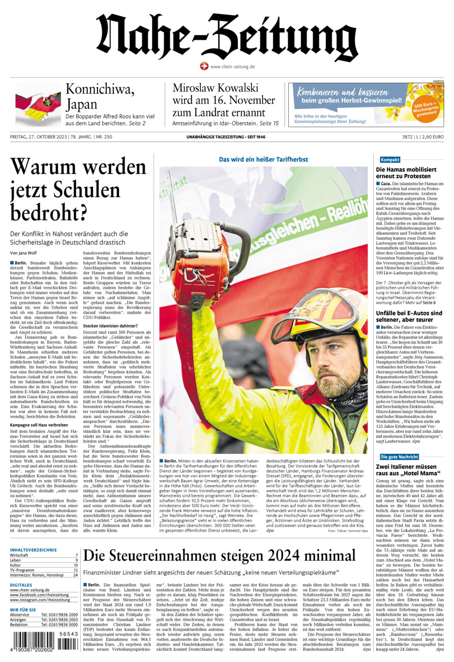 Nahe-Zeitung vom Freitag, 27.10.2023