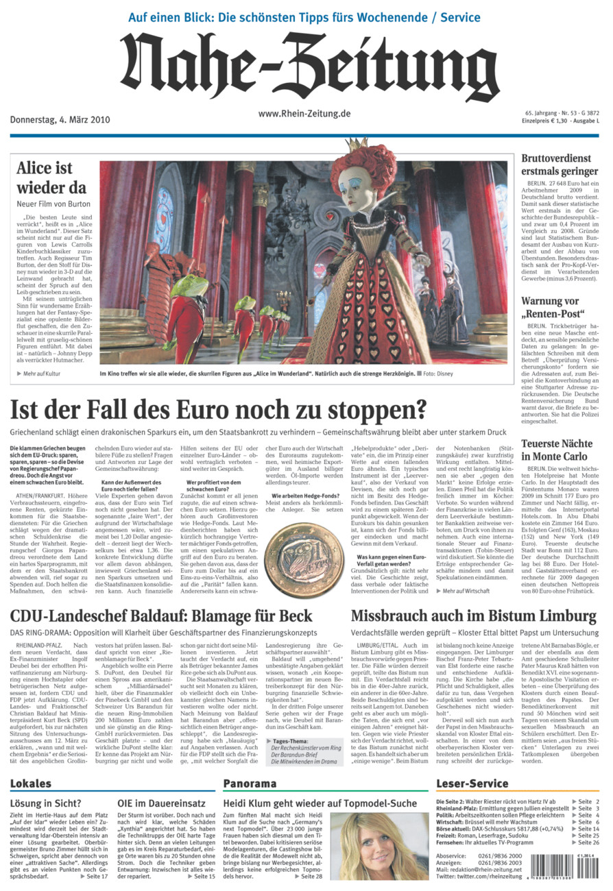 Nahe-Zeitung vom Donnerstag, 04.03.2010