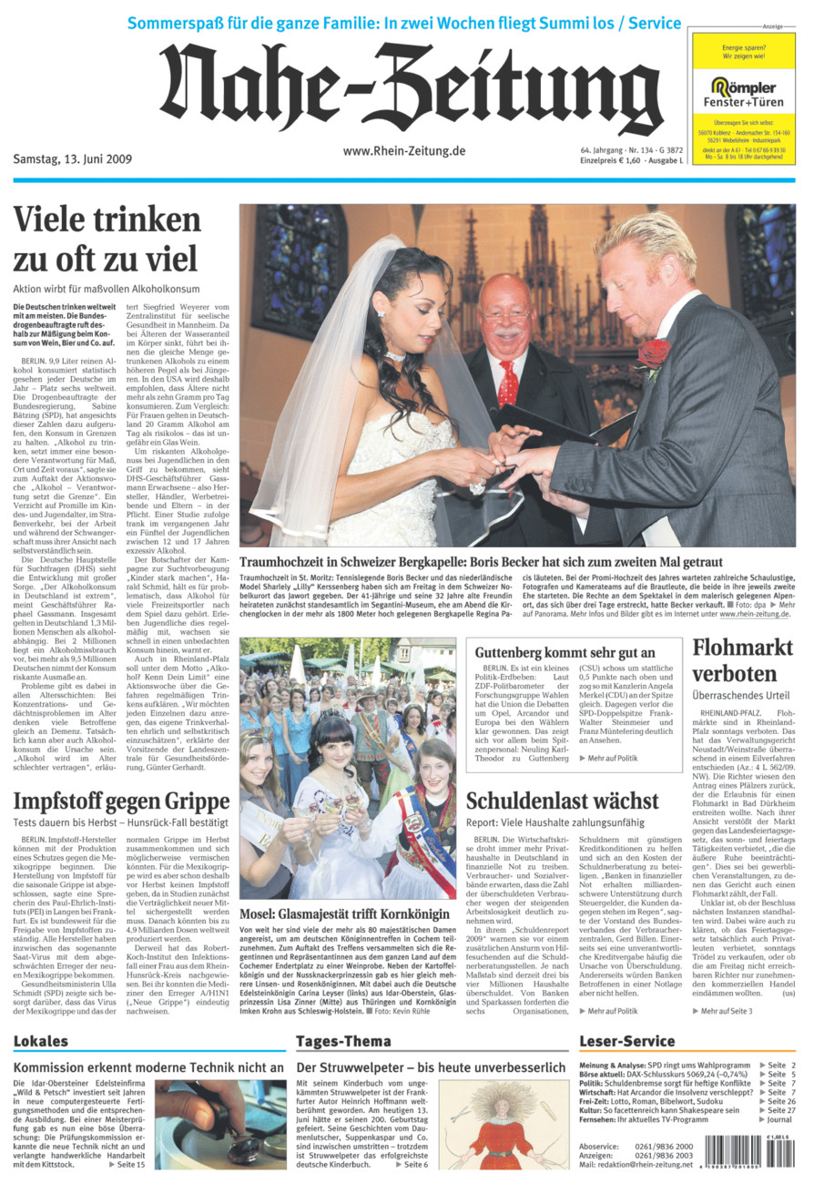 Nahe-Zeitung vom Samstag, 13.06.2009
