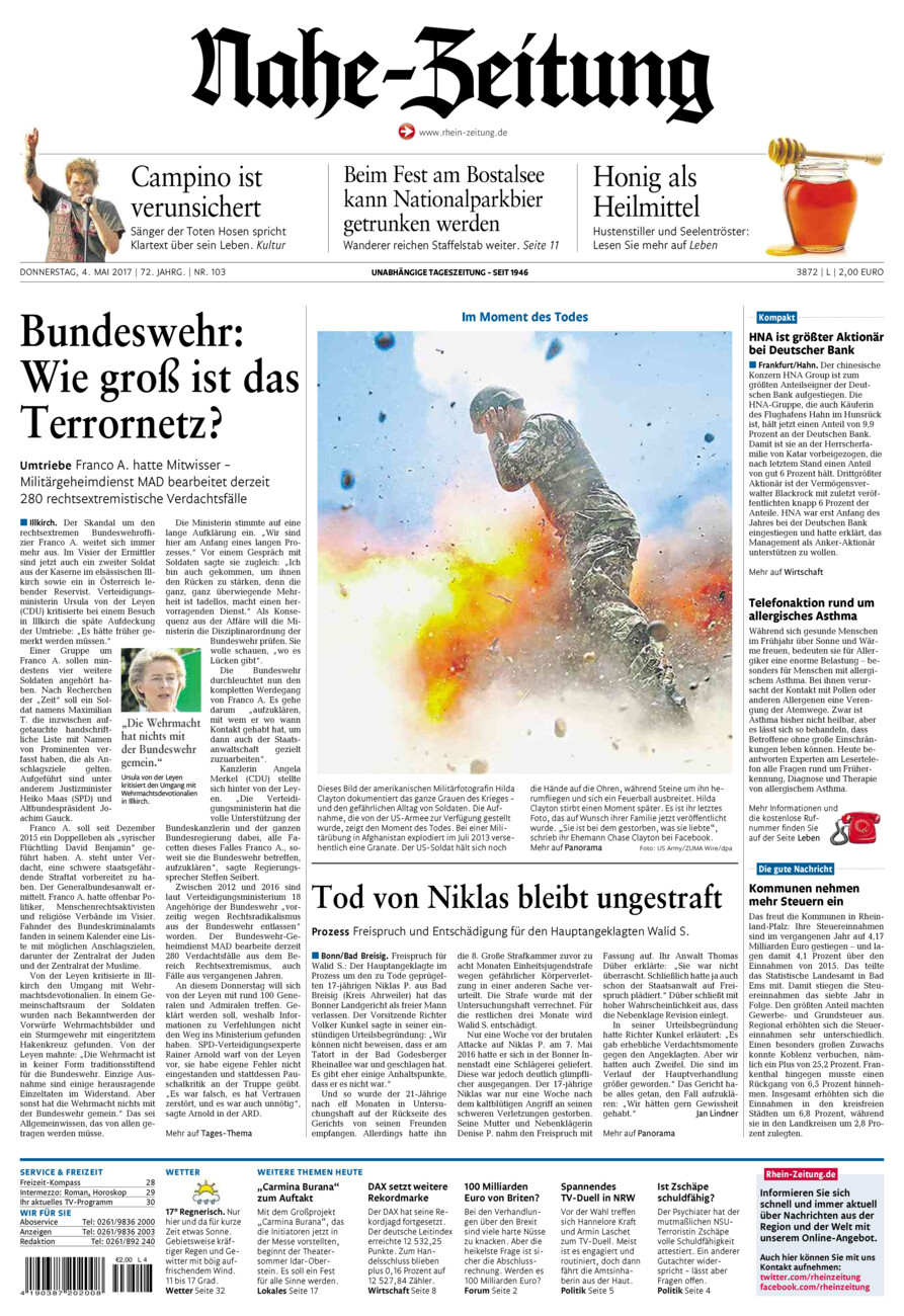 Nahe-Zeitung vom Donnerstag, 04.05.2017