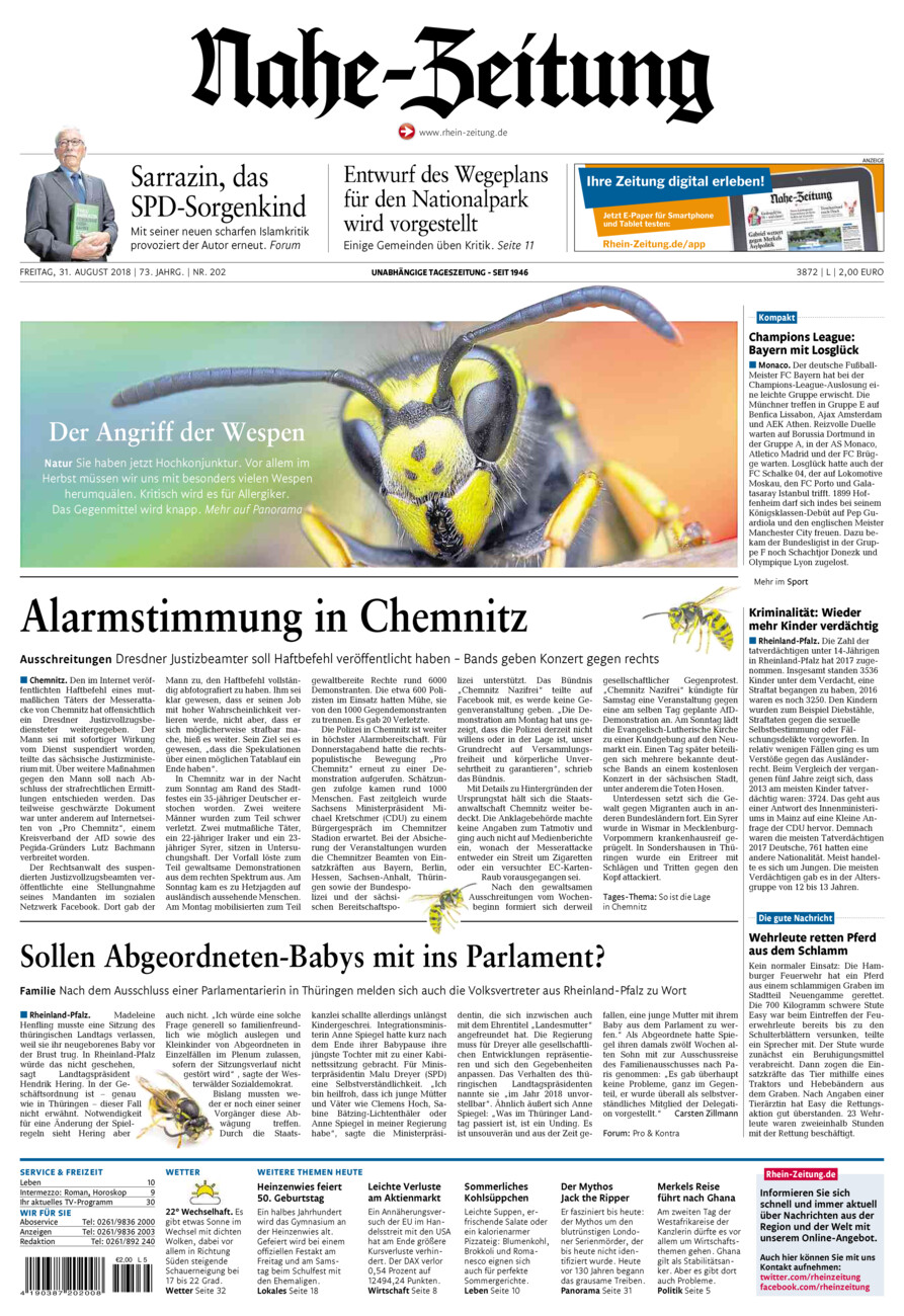 Nahe-Zeitung vom Freitag, 31.08.2018