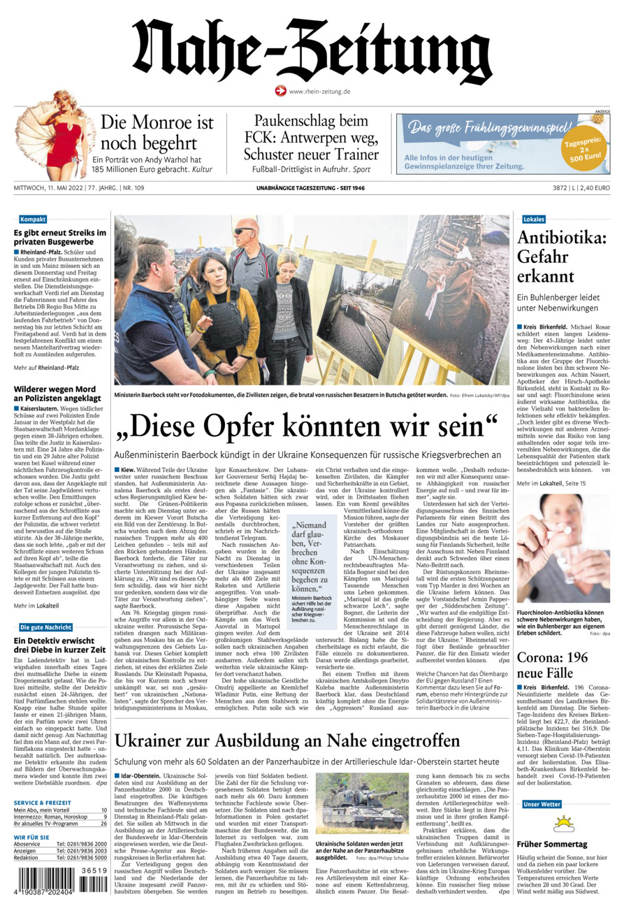 Nahe-Zeitung vom Mittwoch, 11.05.2022