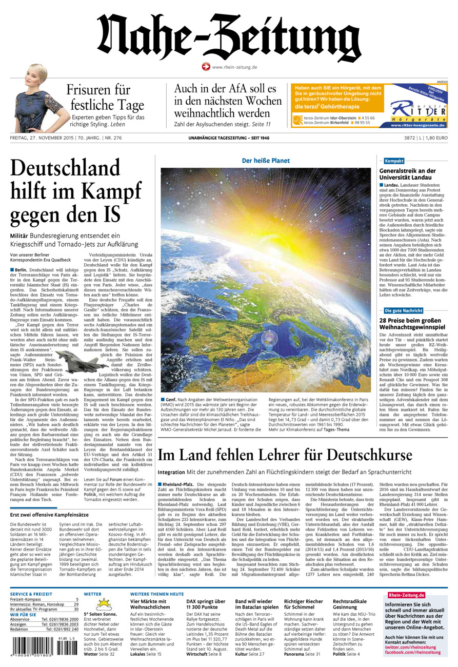 Nahe-Zeitung vom Freitag, 27.11.2015