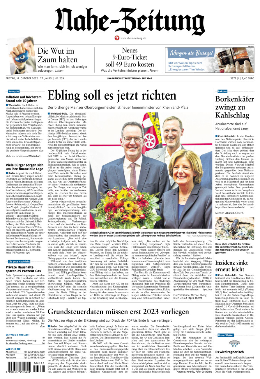 Nahe-Zeitung vom Freitag, 14.10.2022