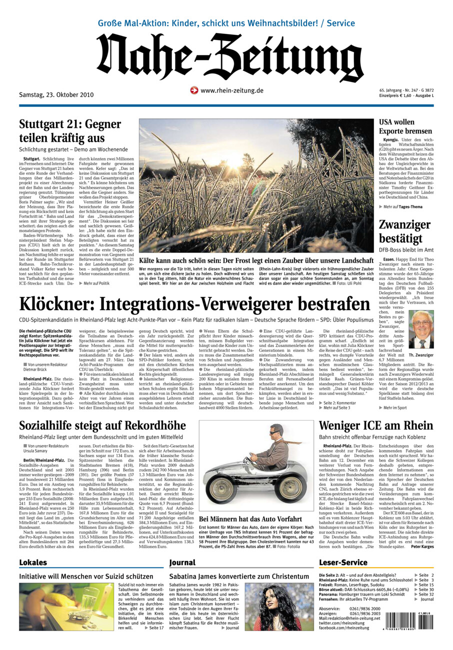 Nahe-Zeitung vom Samstag, 23.10.2010