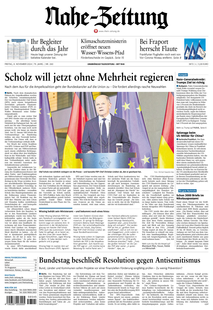 Nahe-Zeitung vom Freitag, 08.11.2024